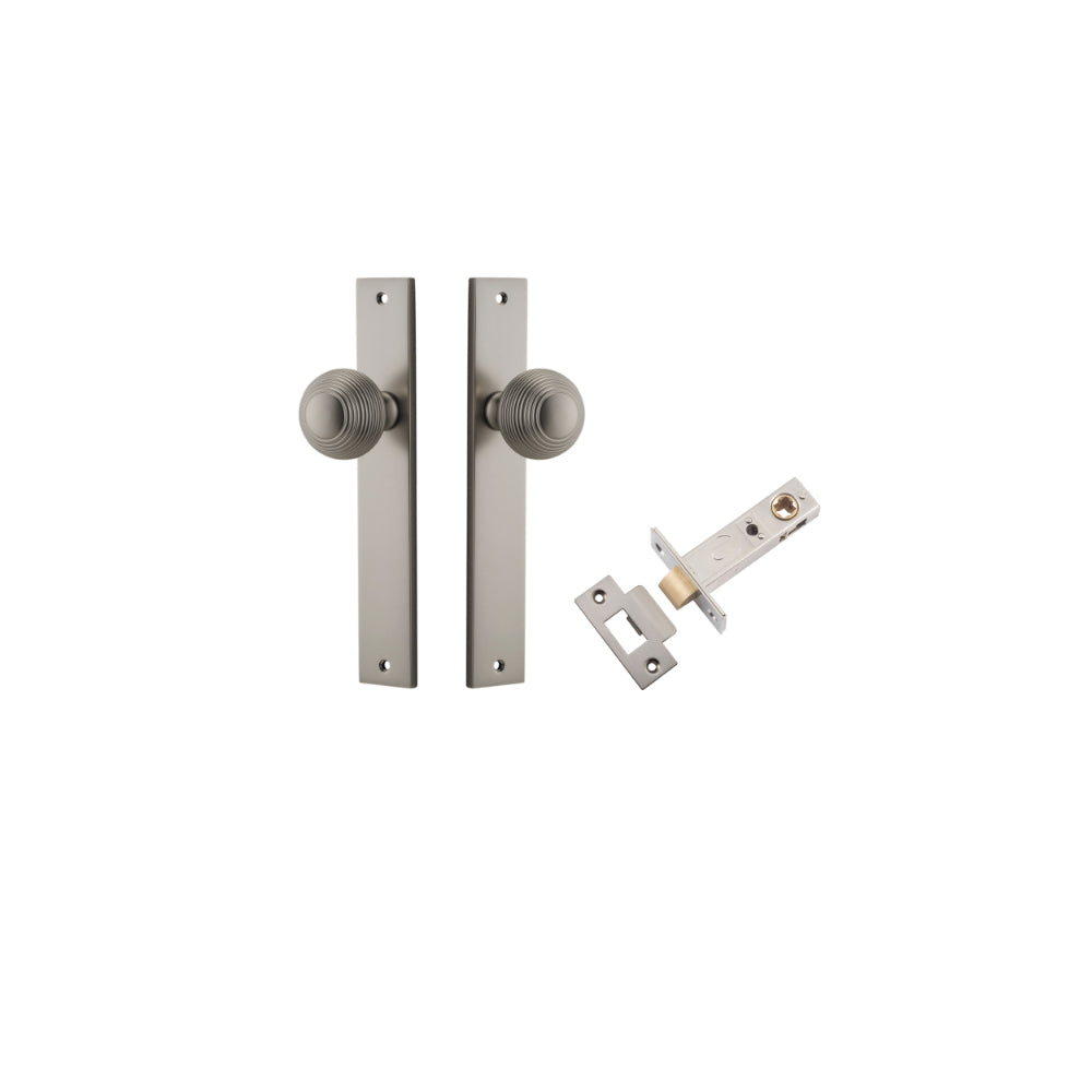 Door Knob Guildford Rectangular Latch Satin Nickel H240xW38xP60mm Passage Kit Tube Latch Split Cam 'T' Striker Satin Nickel Backset 60mm in Satin Nickel