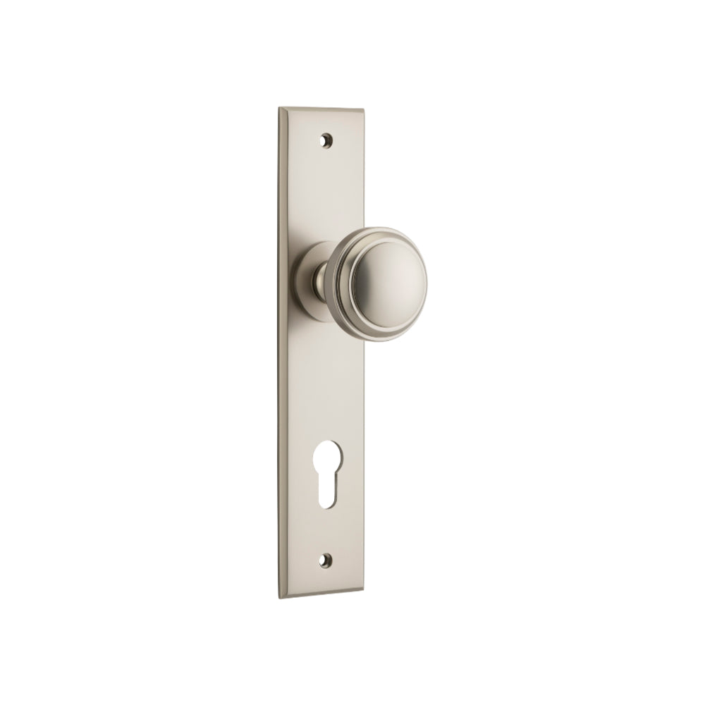 Door Knob Paddington Chamfered Euro Satin Nickel H240xW50xP63mm in Satin Nickel
