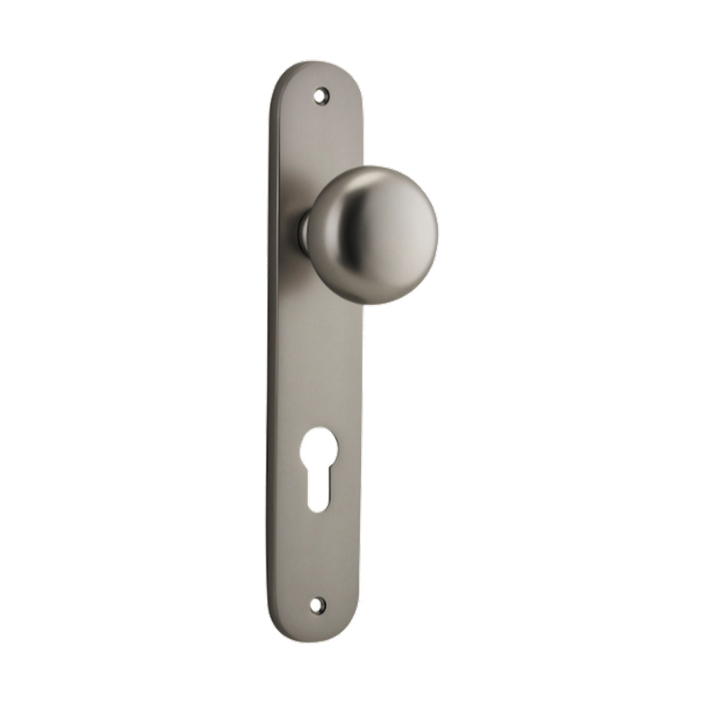 Door Knob Cambridge Oval Euro Satin Nickel CTC85mm H230xW40xP67mm in Satin Nickel