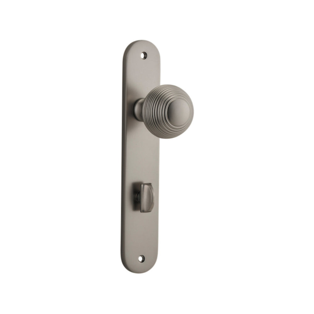 Door Knob Guildford Oval Privacy Satin Nickel CTC85mm H230xW40xP60mm in Satin Nickel