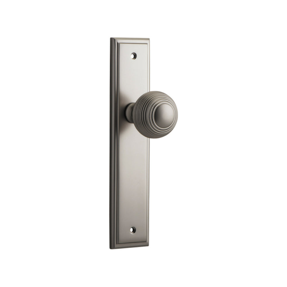Door Knob Guildford Stepped Latch Satin Nickel H237xW50xP60mm in Satin Nickel