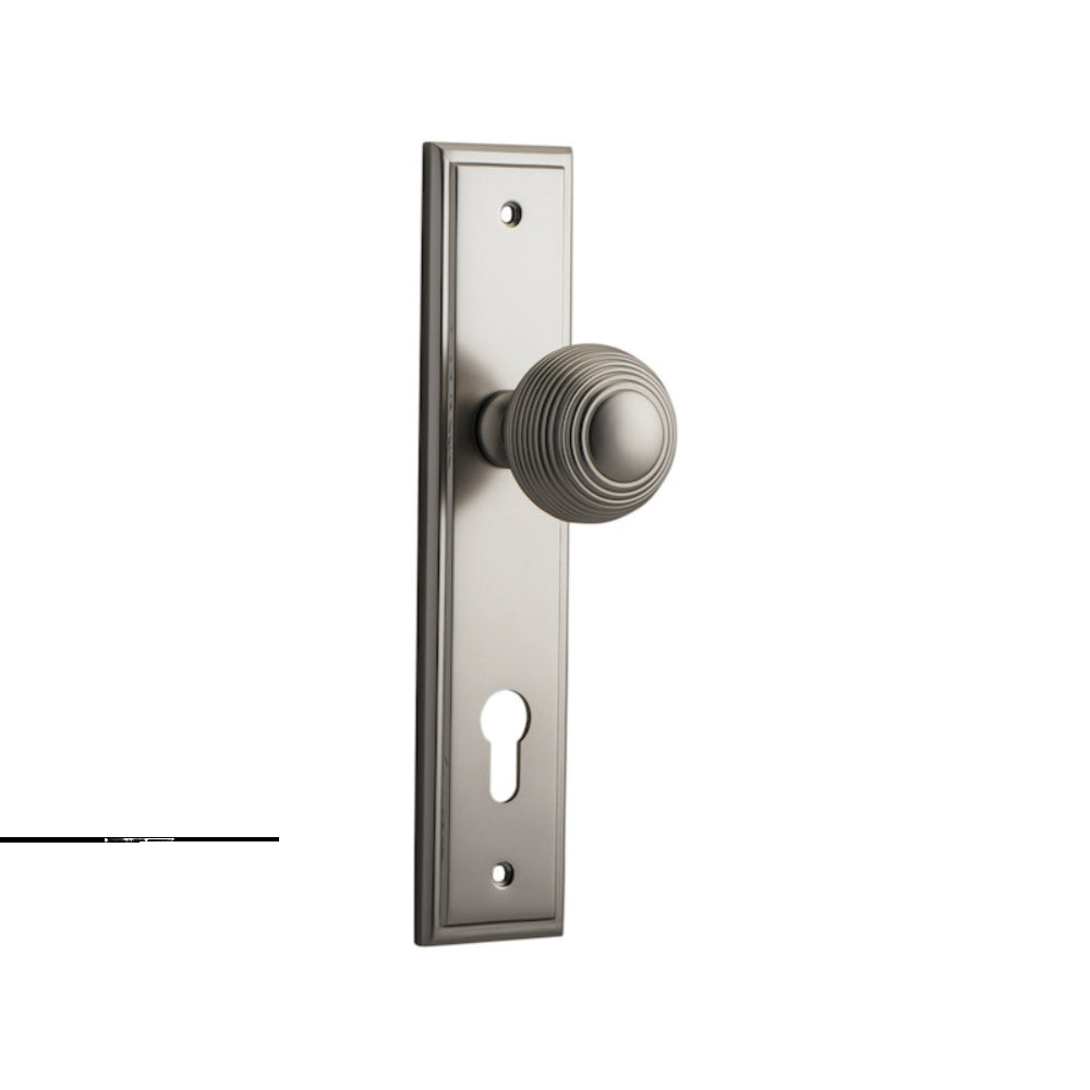 Door Knob Guildford Stepped Euro Satin Nickel CTC85mm H237xW50xP60mm in Satin Nickel