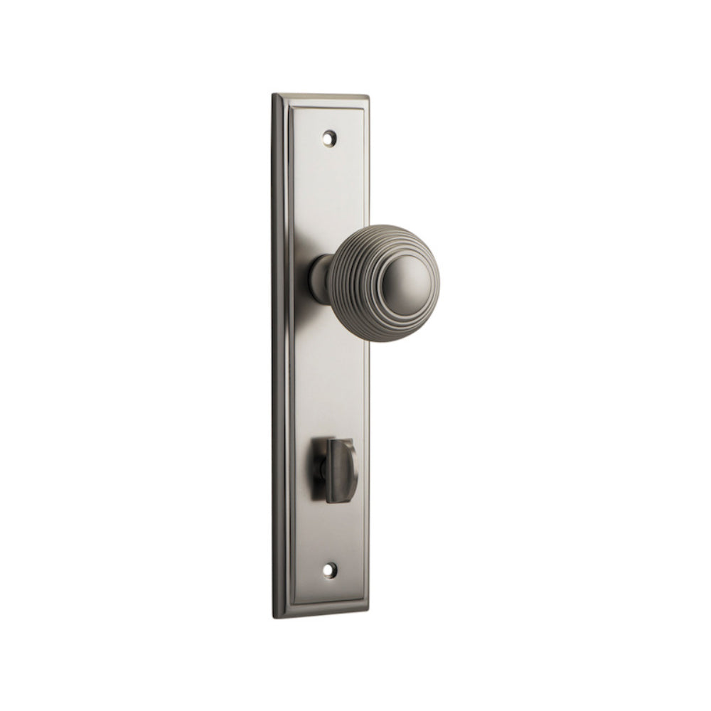 Door Knob Guildford Stepped Privacy Satin Nickel CTC85mm H237xW50xP60mm in Satin Nickel