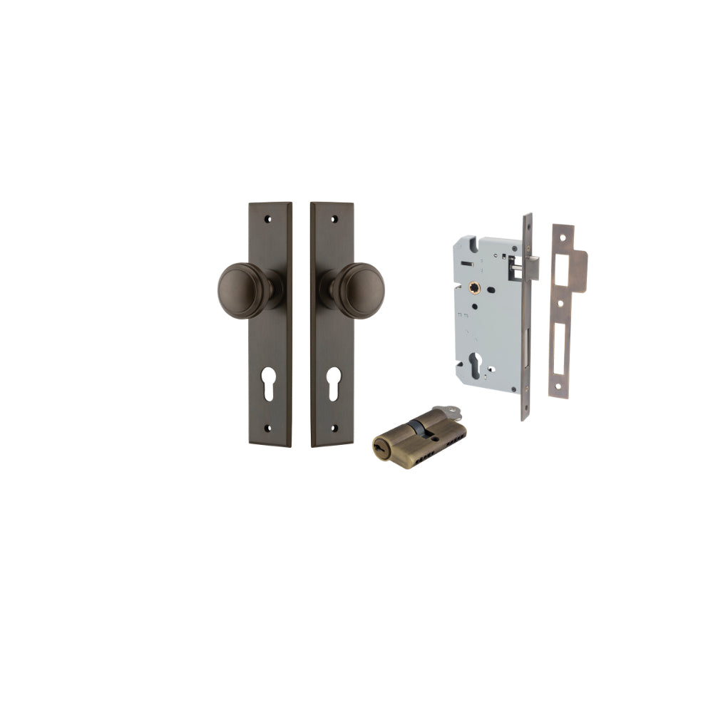 Door Knob Paddington Chamfered Euro Pair Brushed Brass CTC85mm D55xP63mm BPH240xW50mm, Mortice Lock Euro Brushed Brass CTC85mm Backset 60mm, Euro Cylinder Dual Function 5 Pin Brushed Brass 65mm KA4 in Signature Brass