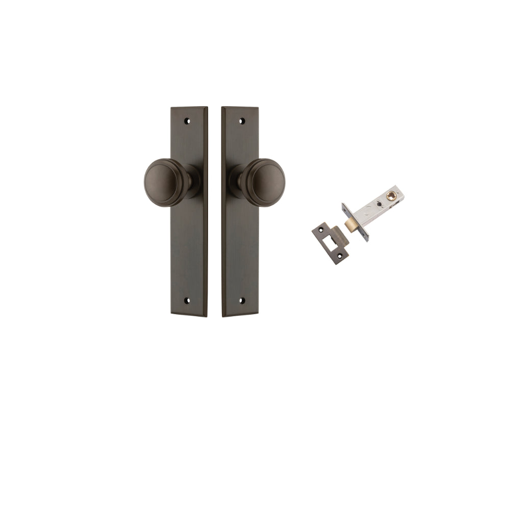 Door Knob Paddington Chamfered Brushed Brass D55xP63mm BPH240xW50mm Passage Kit, Tube Latch Split Cam 'T' Striker Brushed Brass Backset 60mm in Signature Brass