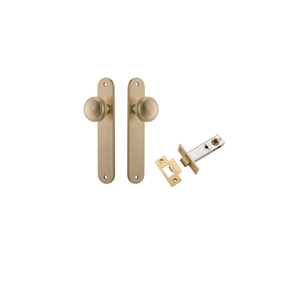 Door Knob Paddington Oval Latch Brushed Brass H240xW40xP68mm Passage Kit, Tube Latch Split Cam 'T' Striker Brushed Brass Backset 60mm in Brushed Brass