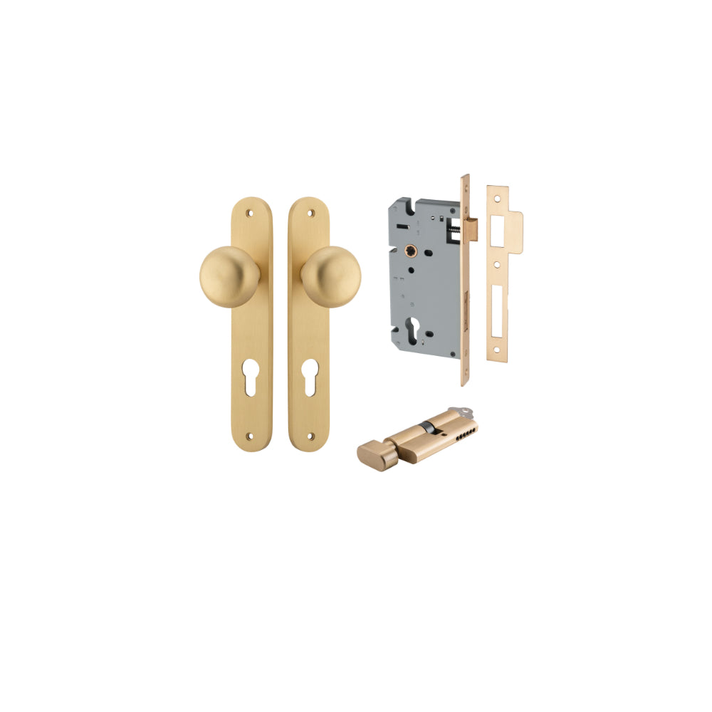 Door Knob Cambridge Oval Euro Brushed Brass CTC85mm H240xW40xP67mm Entrance Kit, Mortice Lock Euro Brushed Brass CTC85mm Backset 60mm, Euro Cylinder Key Thumb 6 Pin Brushed Brass L70mm
KA1 in Brushed Brass