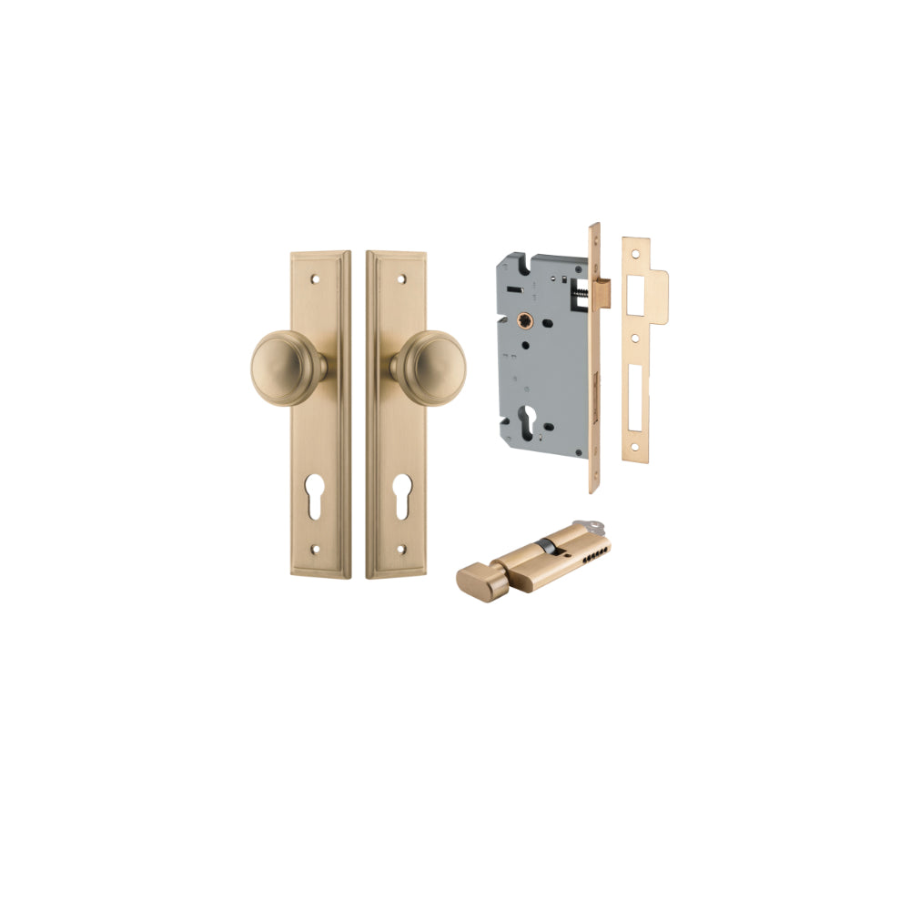 Door Knob Paddington Stepped Euro Brushed Brass CTC85mm H240xW50xP68mm Entrance Kit, Mortice Lock Euro Brushed Brass CTC85mm Backset 60mm, Euro Cylinder Key Thumb 6 Pin Brushed Brass L70mm
KA1 in Brushed Brass