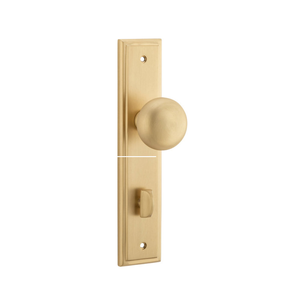 Door Knob Cambridge Stepped Privacy SB CTC85mm in Brushed Brass
