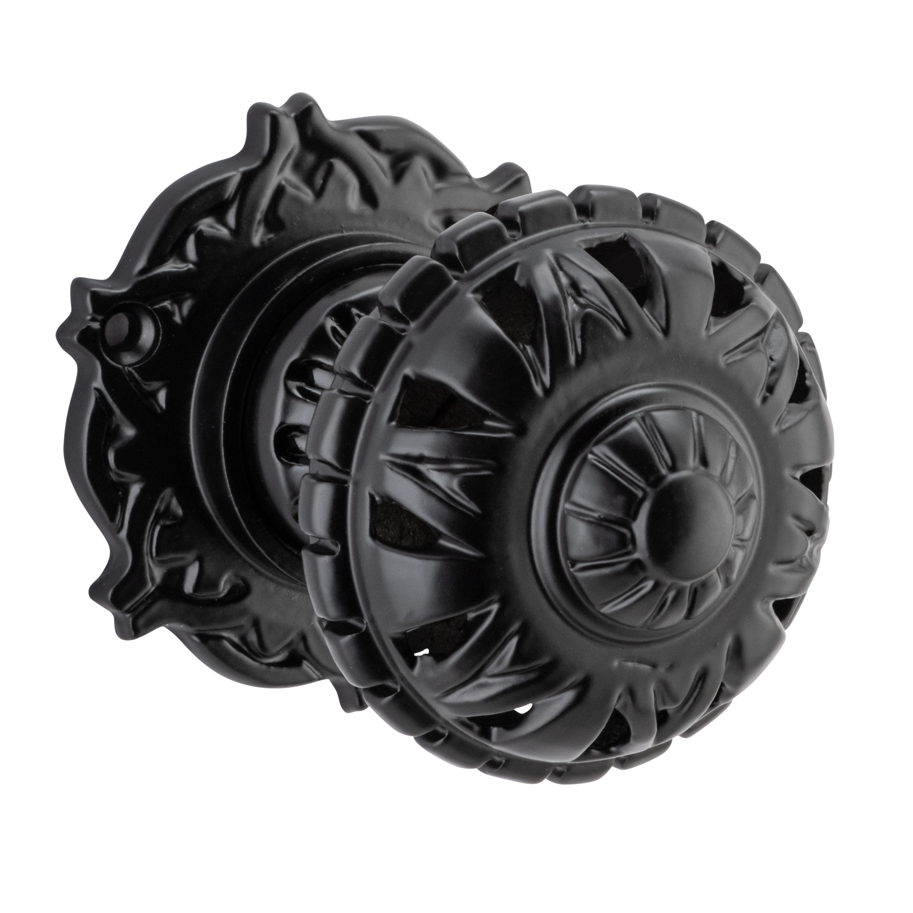 Door Knob Filigree Round Rose Pair Matt Black D63xP78mm in Matt Black