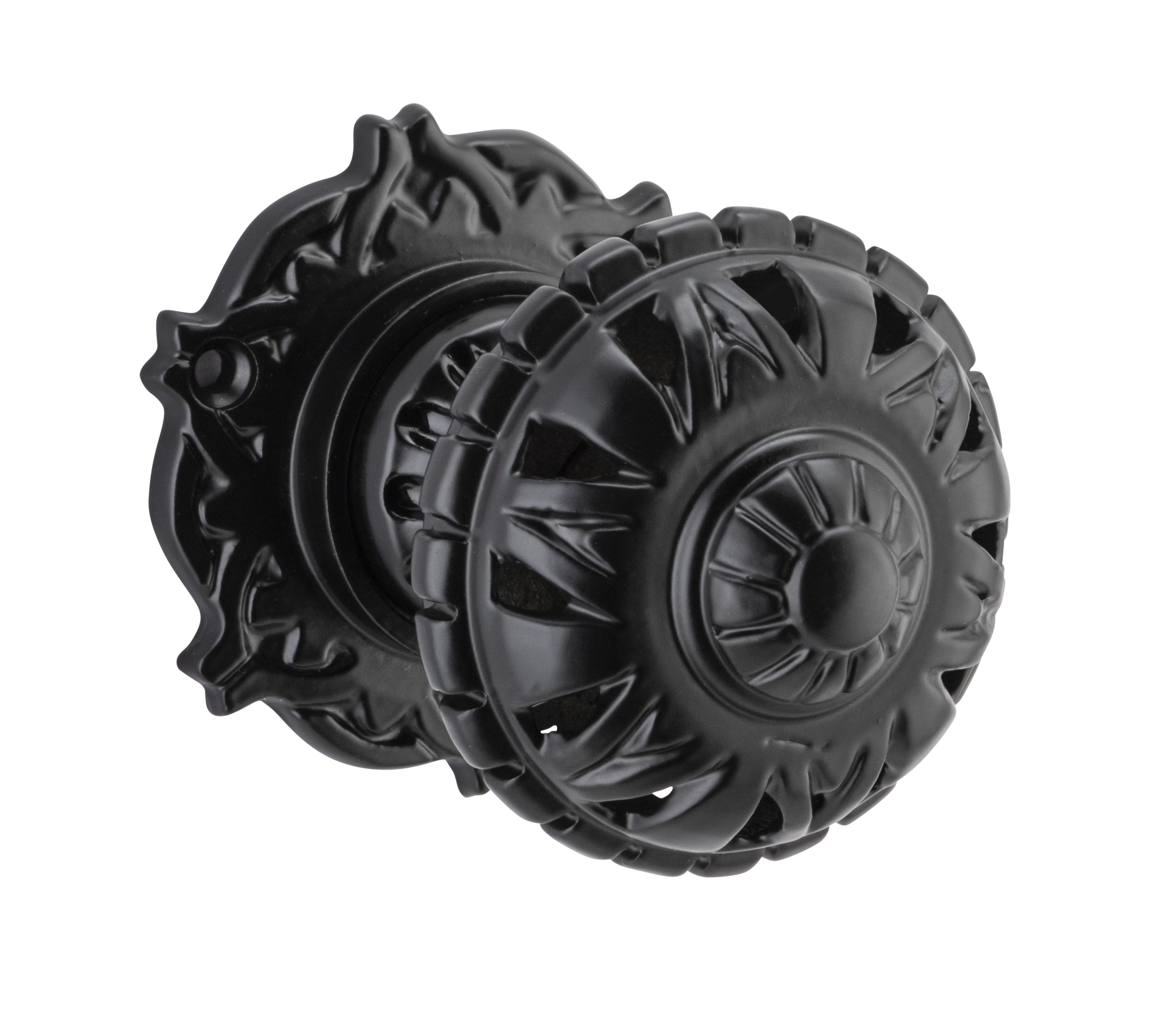 Door Knob Filigree Round Rose Pair Matt Black D63xP78mm in Matt Black