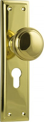 Door Knob Milton Euro Pair Unlacquered Polished Brass H200xW50xP73mm in Unlacquered Polished Brass