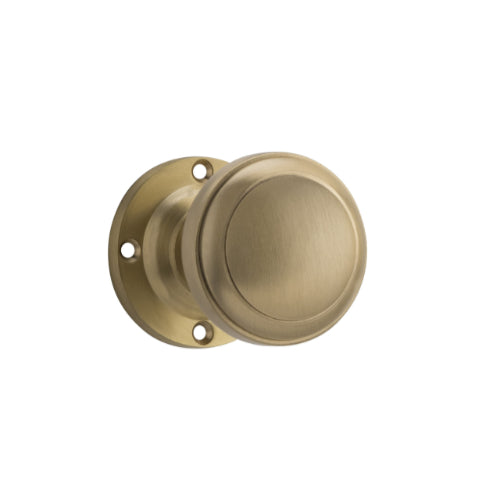 Door Knob Milton Round Rose Pair Unlacquered Satin Brass D54xP65mm BP57mm in Unlacquered Satin Brass
