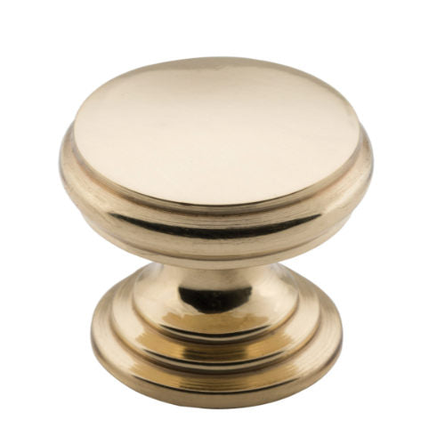 Cupboard Knob Flat Polished Brass D25xP20mm in Polished Brass