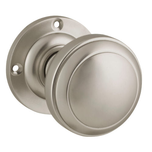 Door Knob Milton Round Rose Pair Satin Nickel D54xP65mm BP57mm in Satin Nickel