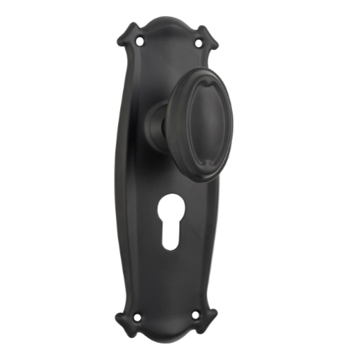 Door Knob Bungalow Euro Pair Matt Black H197xW68xP60mm in Matt Black