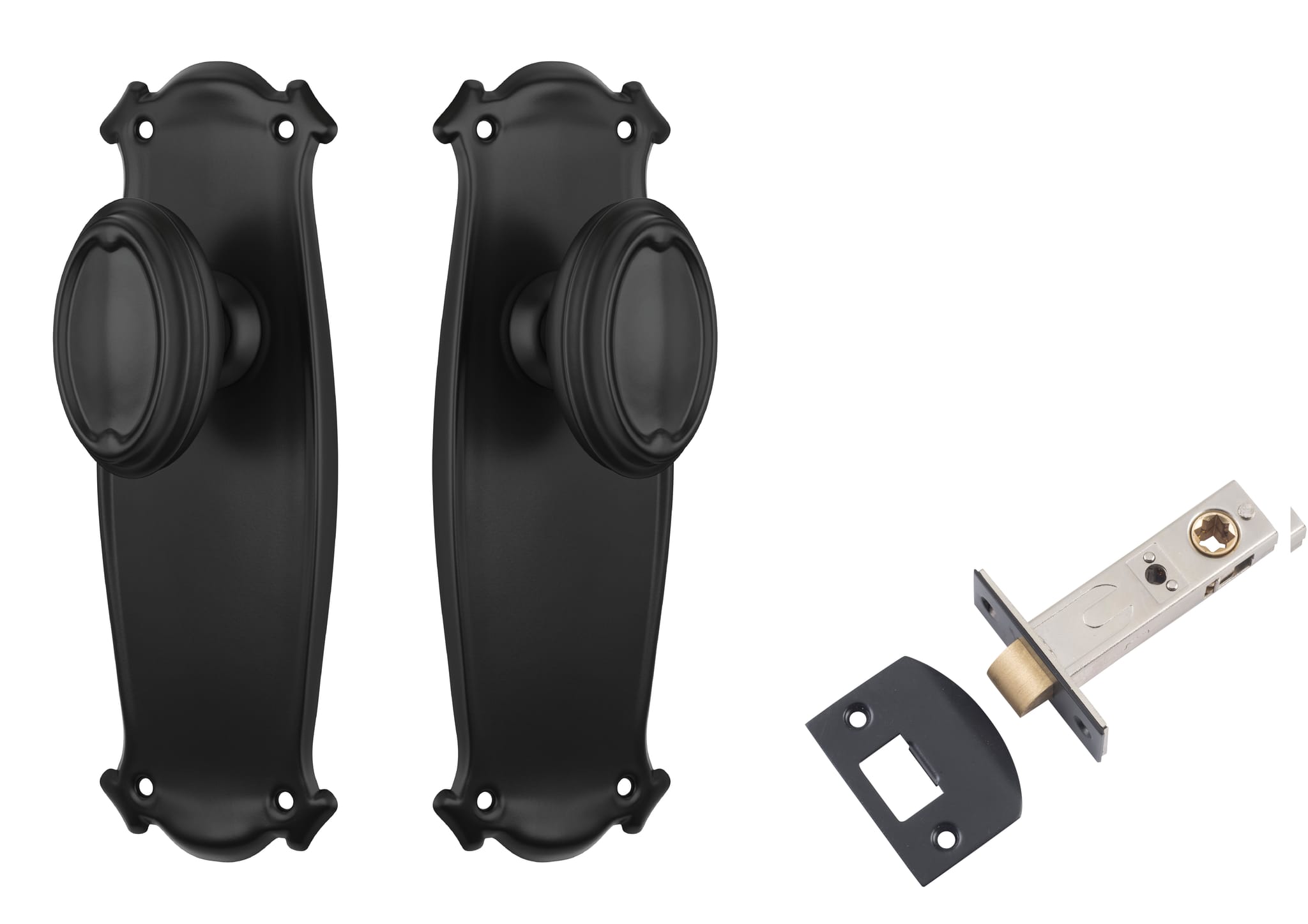 Door Knob Bungalow Matt Black Passage Set in Matt Black
