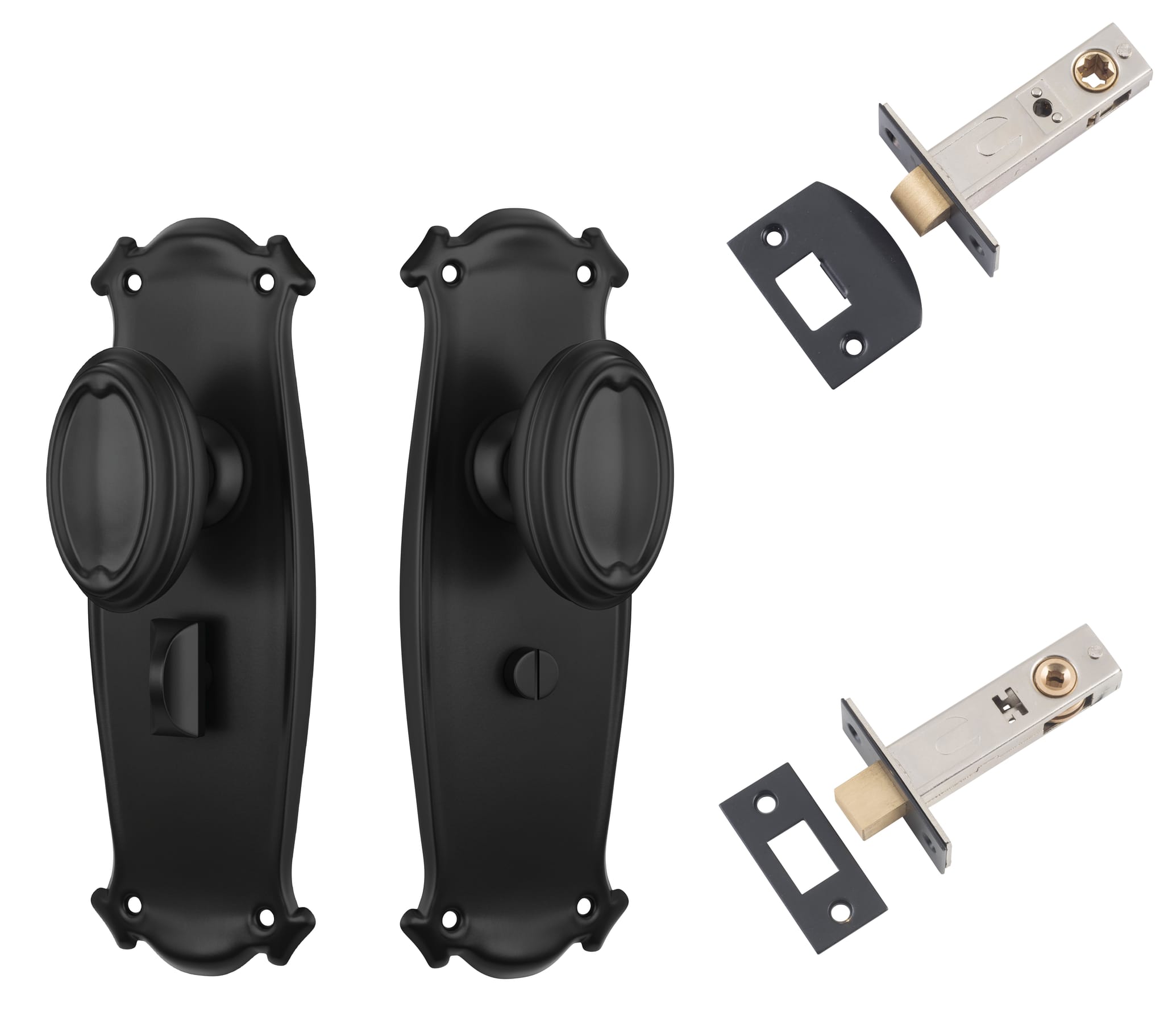 Door Knob Bungalow Matt Black Privacy Set in Matt Black
