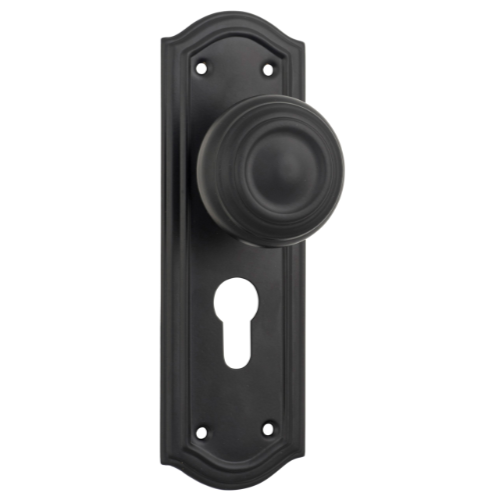 Door Knob Kensington Euro Pair Matt Black H175xP57xW58mm in Matt Black