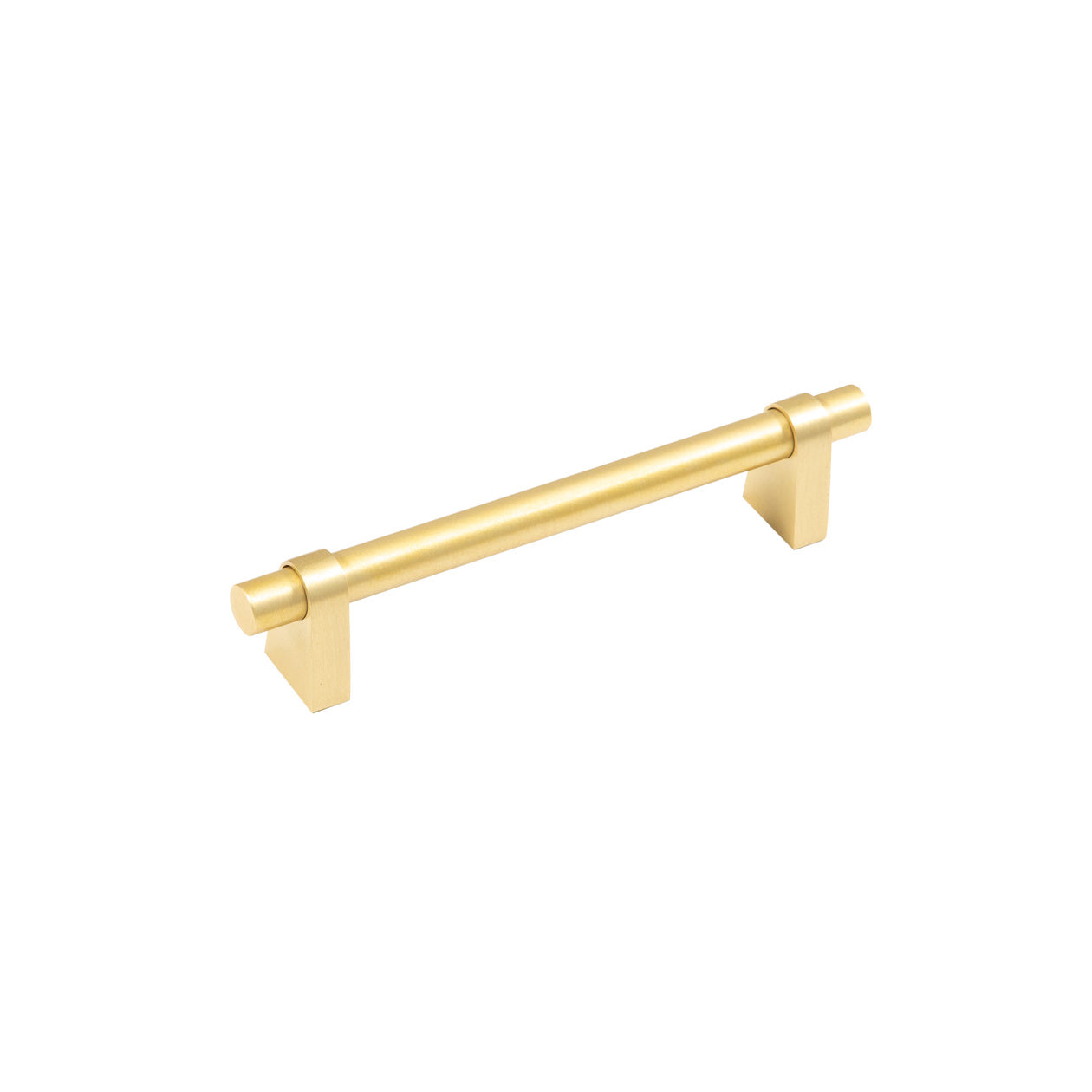 Momo Loreto cabinet pull handle in brushed metal finish mounted on cabinet door, featuring sleek, modern design.