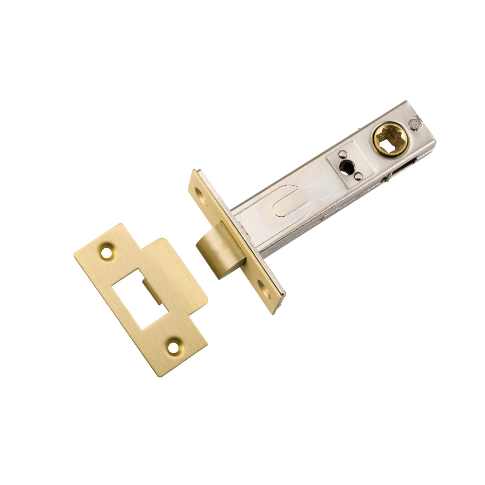 Tube Latch Split Cam Hard Sprung 'T' Striker Brushed Gold PVD Backset 70mm in Brushed Gold PVD