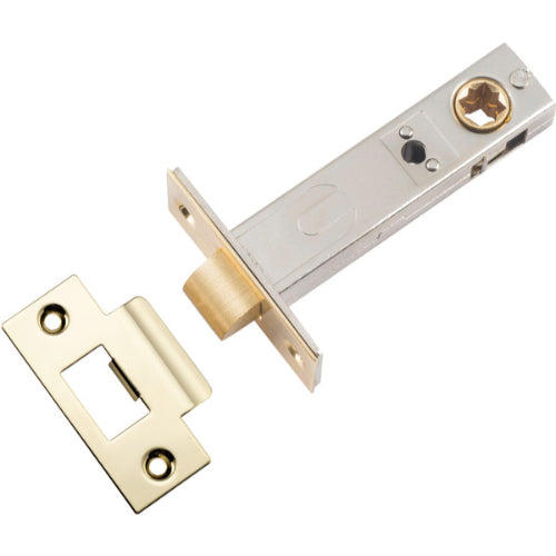 Iver Hard Sprung Split Cam Tube Latch, architectural hardware in metal with a cylindrical latch mechanism and mounting plate.