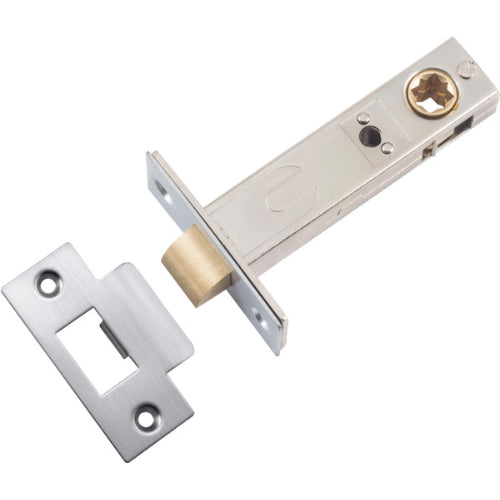 Tube Latch Split Cam Hard Sprung 'T' Striker Brushed Chrome Backset 70mm in Brushed Chrome