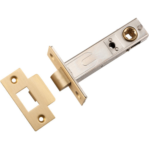 Iver Hard Sprung Split Cam Tube Latch embedded in a door, showcasing durable architectural hardware for secure locking.