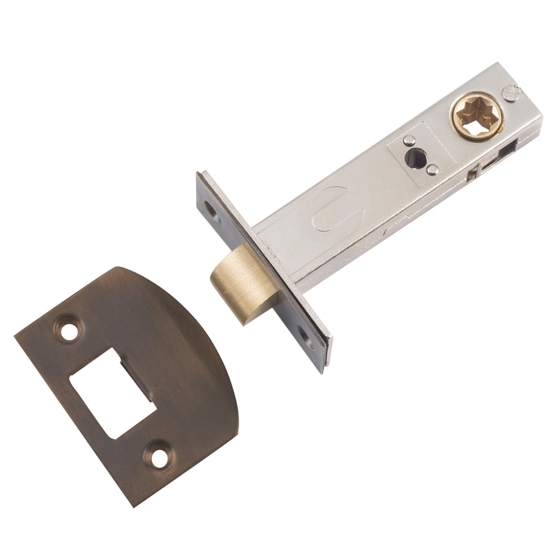 Tube Latch Split Cam Hard Sprung 'D' Striker Antique Brass Backset 70mm in Antique Brass