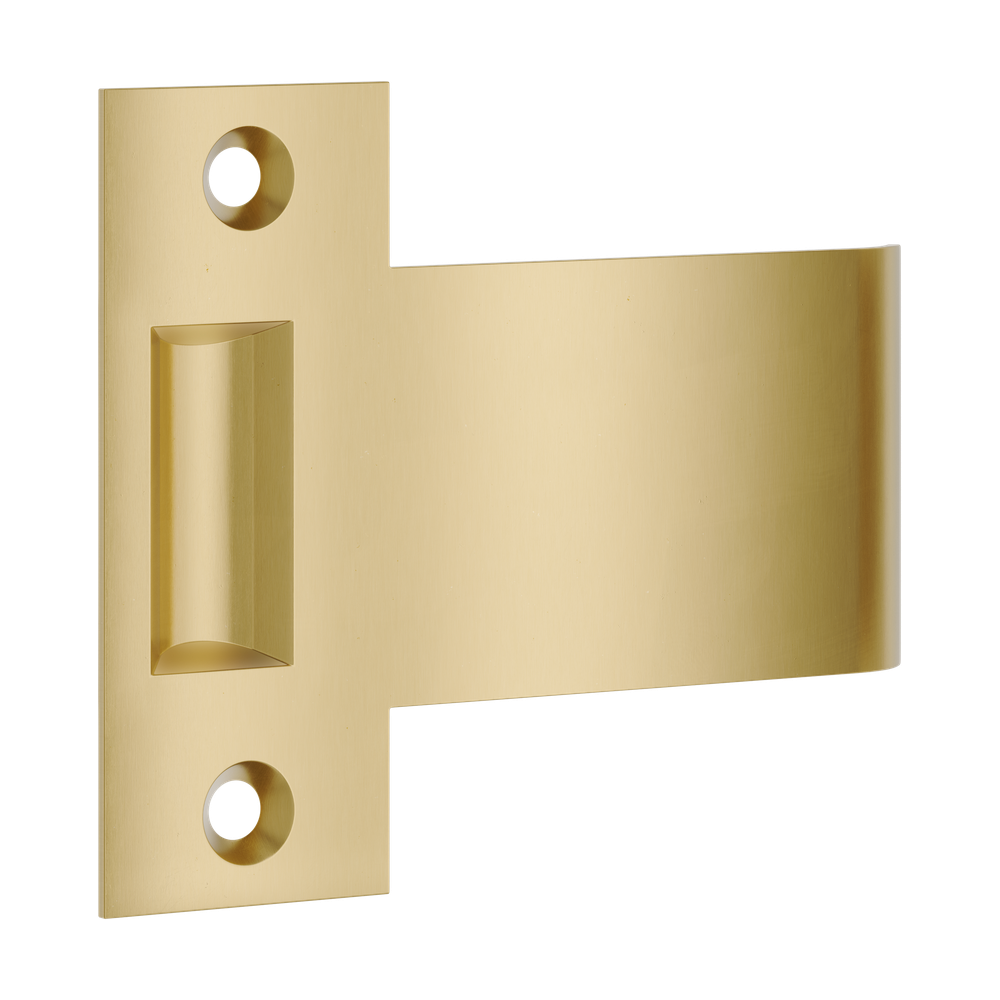 Iver extended strike plate designed for roller tube latches, made of durable architectural hardware material.