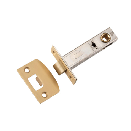 Tube Latch Split Cam 'D' Striker Satin Brass Backset 70mm in Satin Brass
