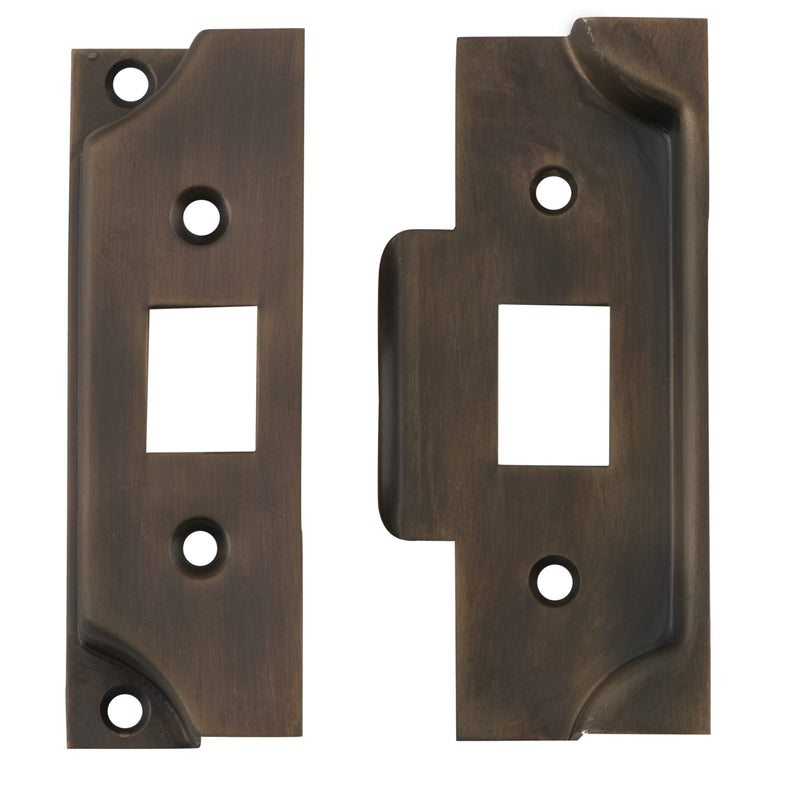 Tube Latch Split Cam Face Plate & Striker Kit Rebated Antique Brass H95xW38mm in Antique Brass