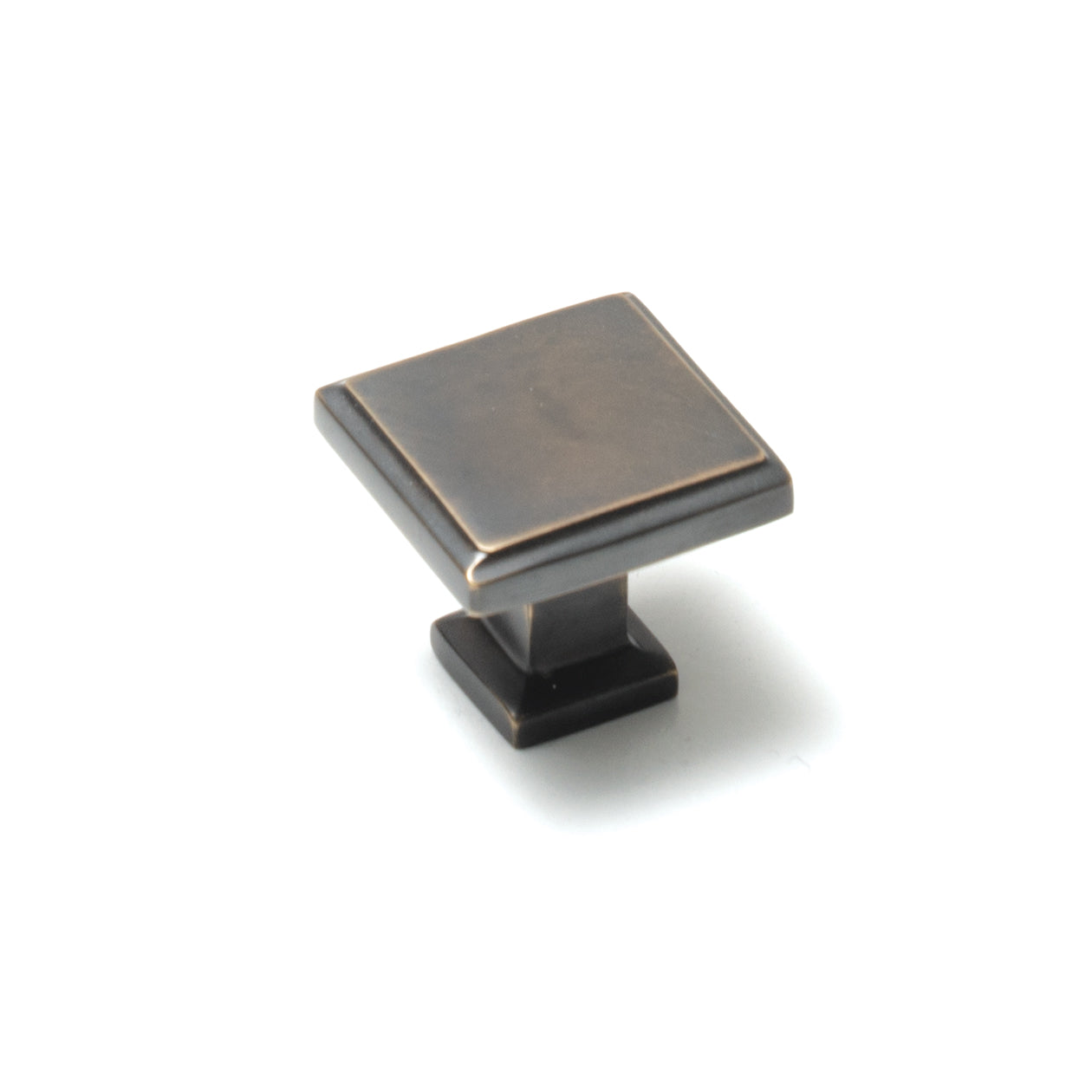 Momo LUCCA square cabinet knob in antique bronze finish, showcasing its sleek, modern design and sturdy metal construction.