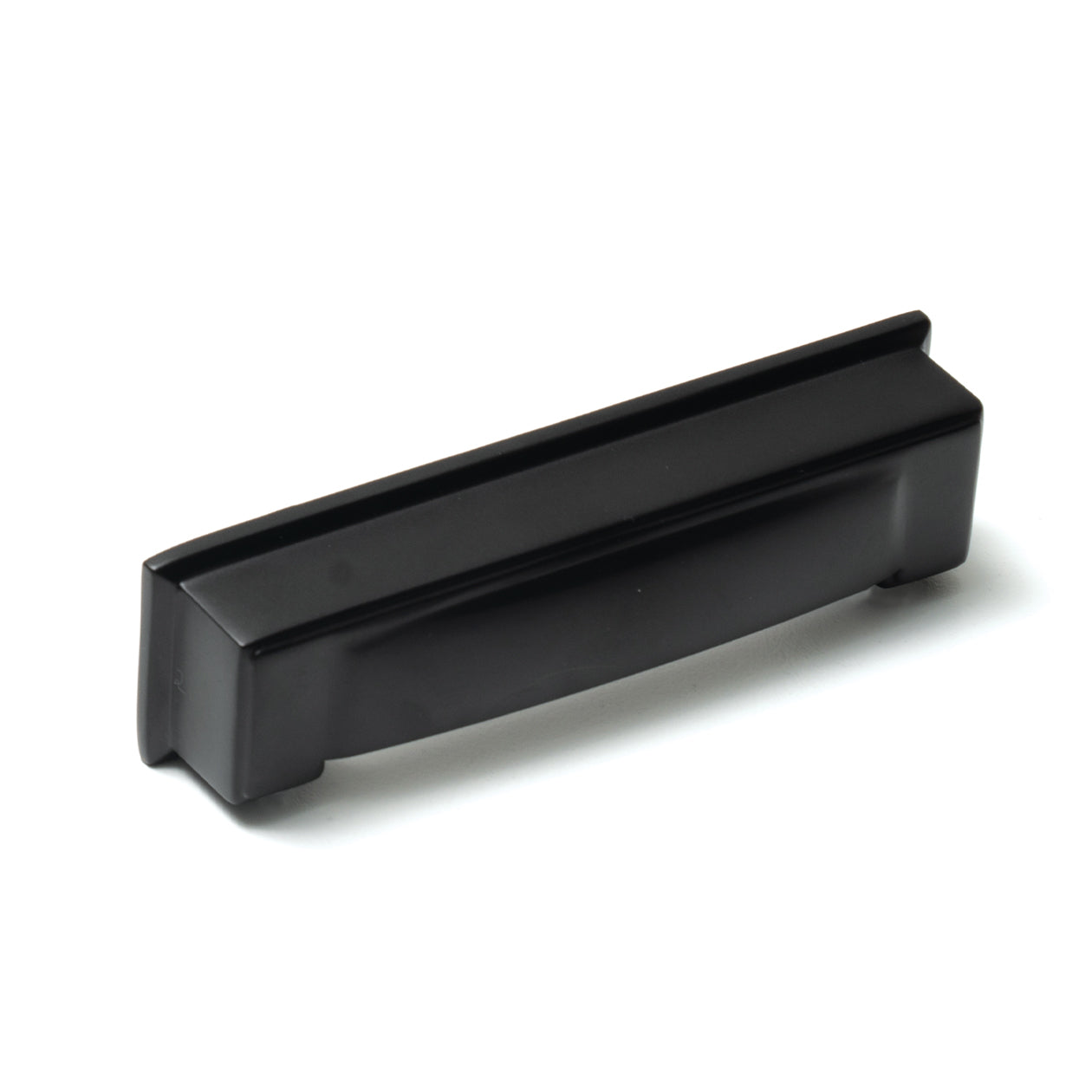 Momo LUCCA Cup Pull handle in matte black finish, showing a sleek, curved design for cabinet or furniture drawer use.