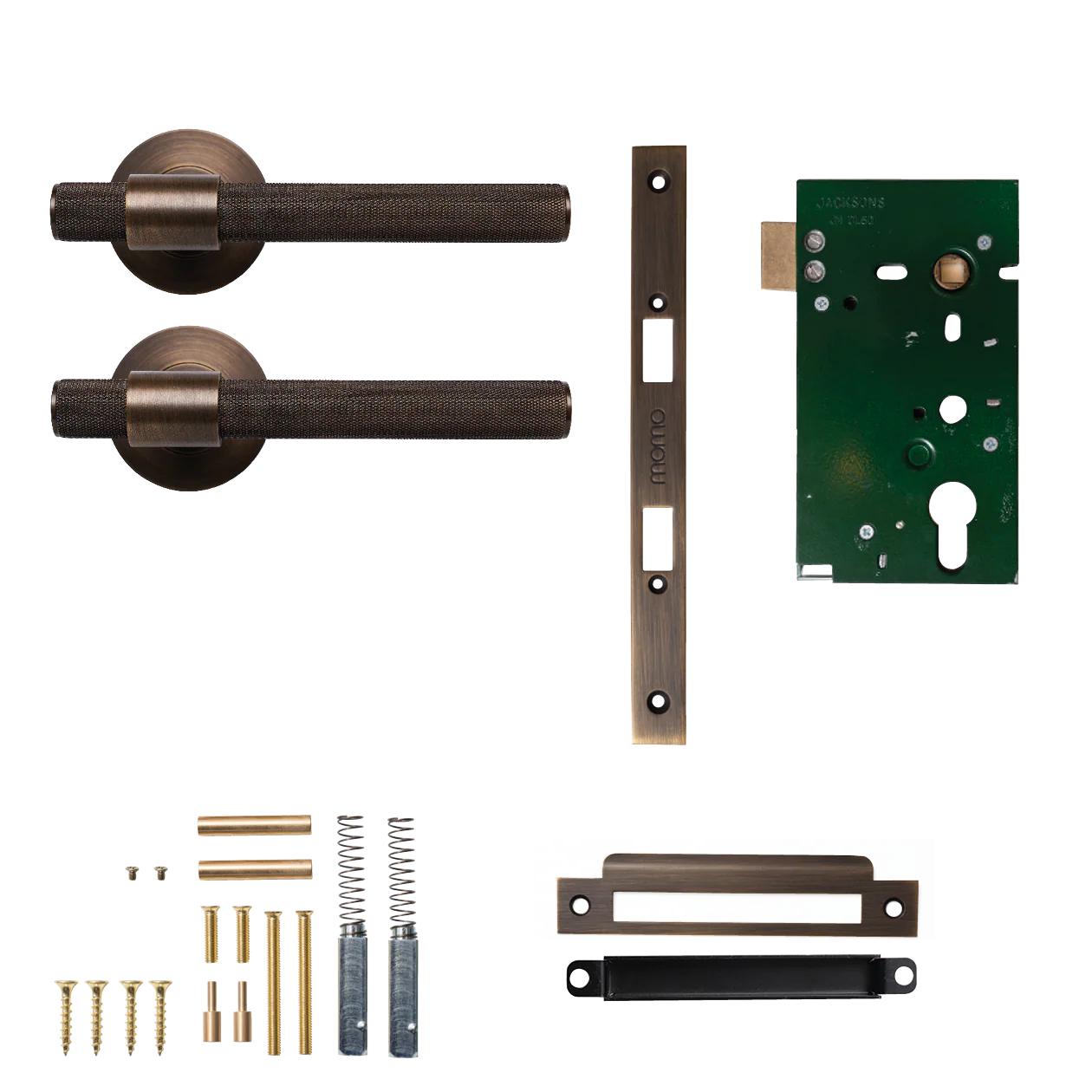 MOMO BELGRAVIA KNURLED LEVER SOLID BRASS MORTICE PASSAGE SET - BRONZE in Bronze