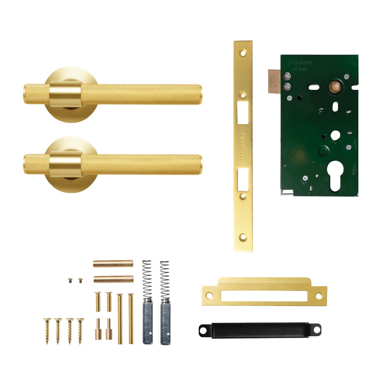 MOMO BELGRAVIA KNURLED LEVER SOLID BRASS MORTICE PASSAGE SET - BRUSHED SATIN BRASS in Brushed Satin Brass