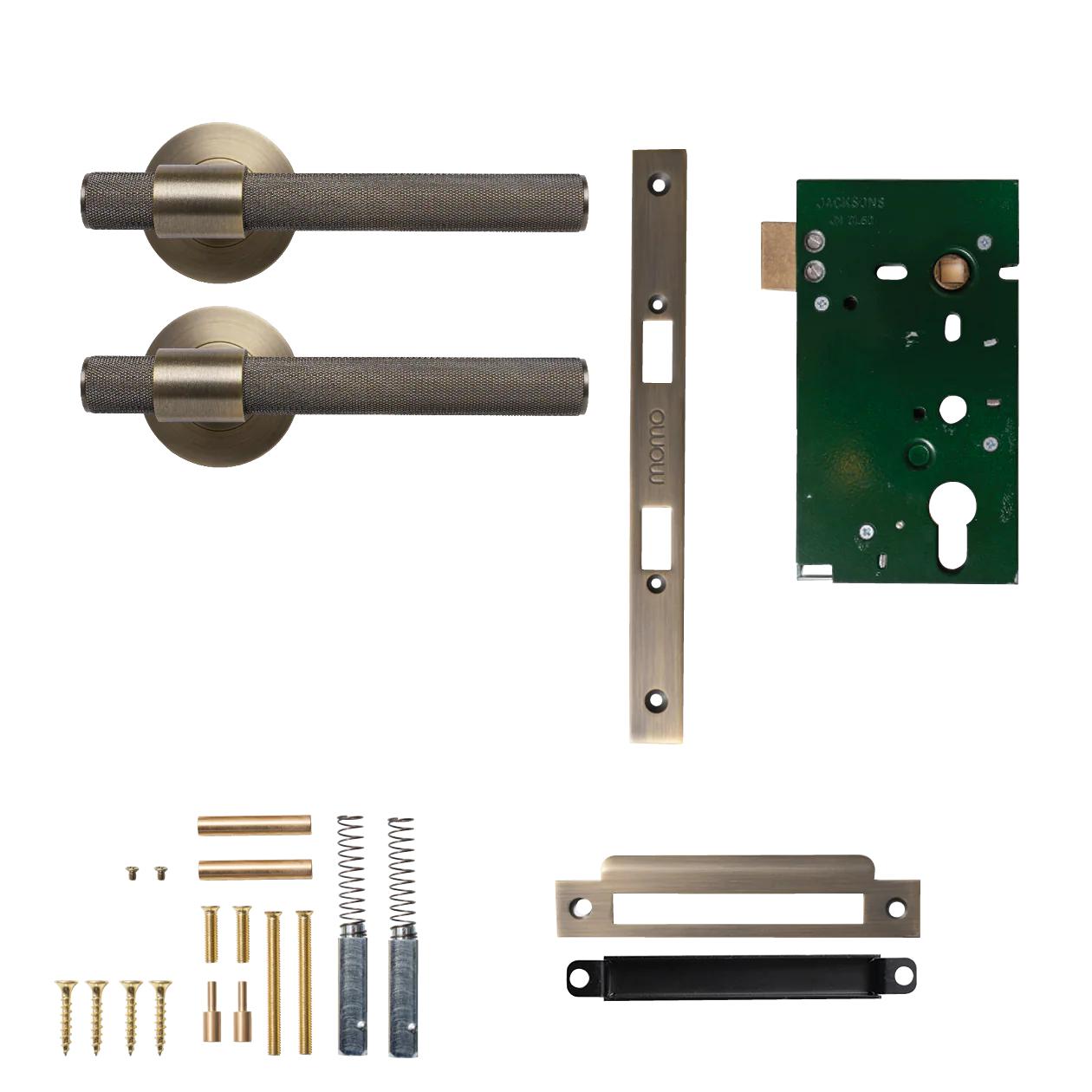 MOMO BELGRAVIA KNURLED LEVER SOLID BRASS MORTICE PASSAGE SET - DARK BRUSHED BRASS in Dark Brushed Brass