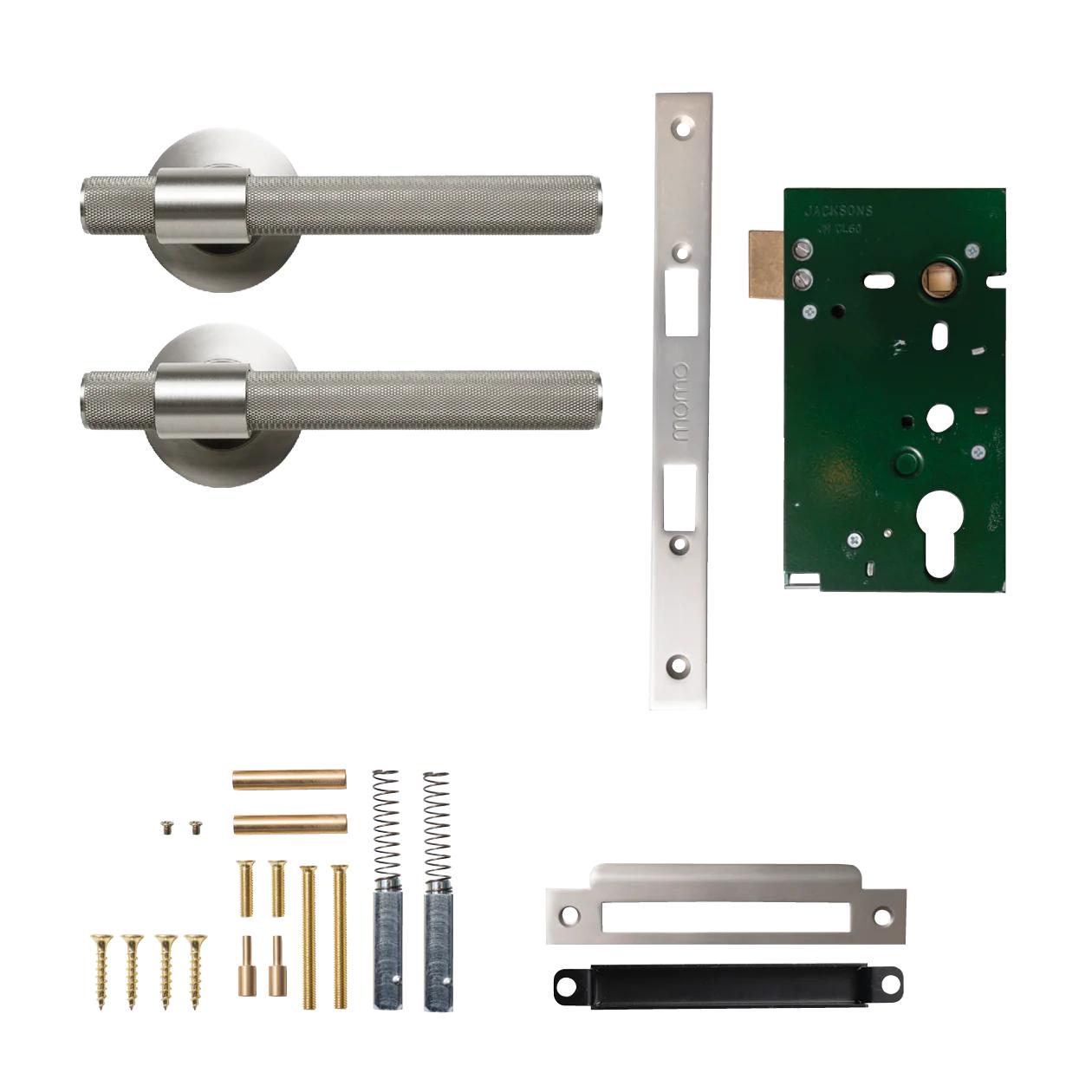 MOMO BELGRAVIA KNURLED LEVER SOLID BRASS MORTICE PASSAGE SET - DULL BRUSHED NICKEL in Dull Brushed Nickel