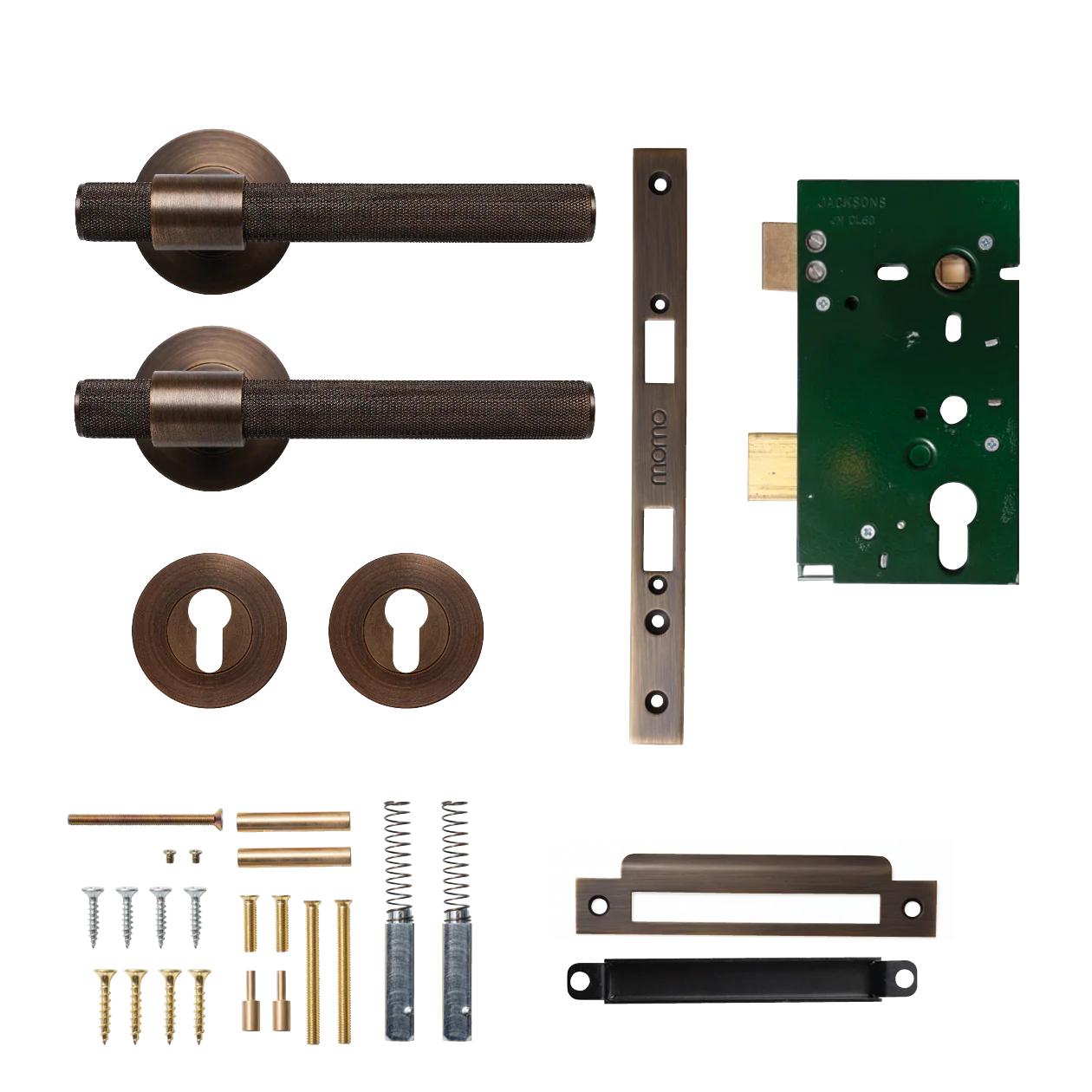 MOMO BELGRAVIA KNURLED LEVER SOLID BRASS MORTICE PRIVACY SET - BRONZE in Bronze