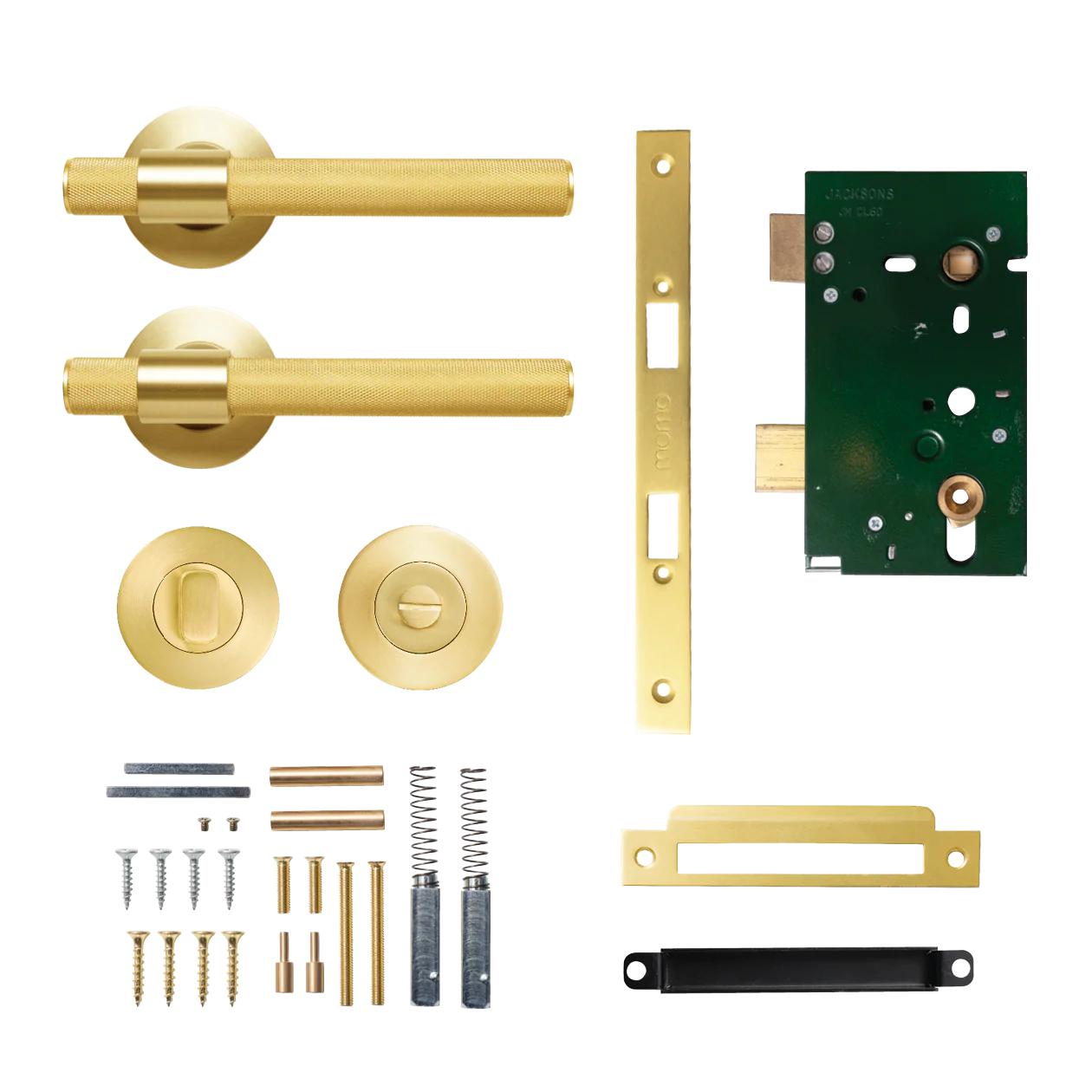 MOMO BELGRAVIA KNURLED LEVER SOLID BRASS MORTICE PRIVACY SET - BRUSHED SATIN BRASS in Brushed Satin Brass