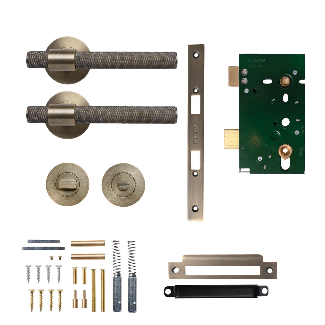 MOMO BELGRAVIA KNURLED LEVER SOLID BRASS MORTICE PRIVACY SET - DARK BRUSHED BRASS in Dark Brushed Brass