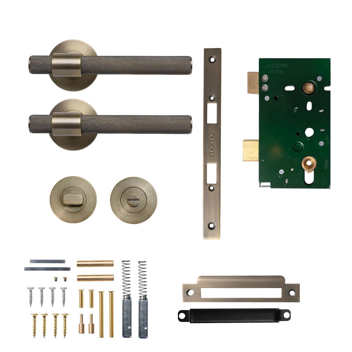 MOMO BELGRAVIA KNURLED LEVER SOLID BRASS MORTICE PRIVACY SET - DARK BRUSHED BRASS in Dark Brushed Brass