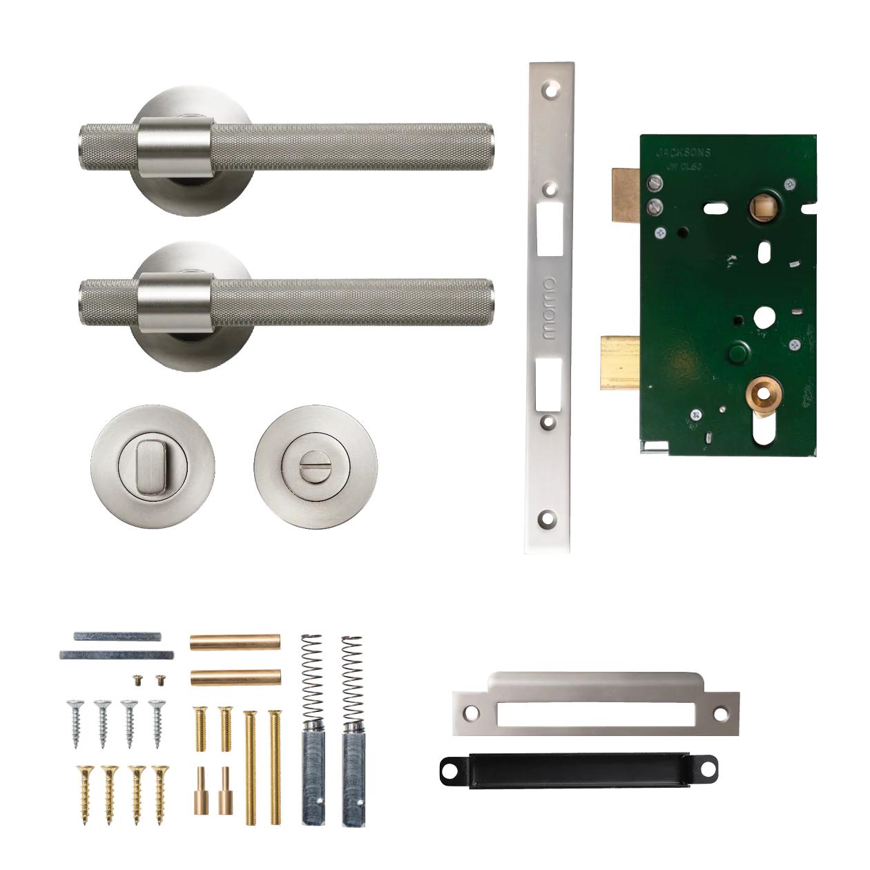 MOMO BELGRAVIA KNURLED LEVER SOLID BRASS MORTICE PRIVACY SET - DULL BRUSHED NICKEL in Dull Brushed Nickel