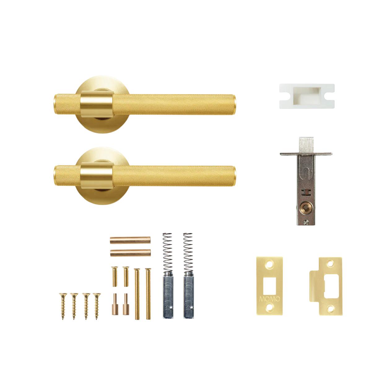 MOMO BELGRAVIA KNURLED LEVER SOLID BRASS TUBULAR LATCH PASSAGE SET - BRUSHED SATIN BRASS in Brushed Satin Brass