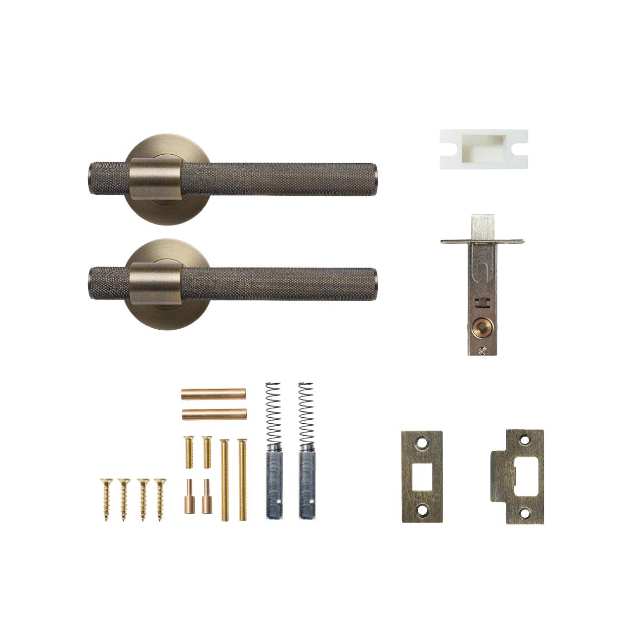 MOMO BELGRAVIA KNURLED LEVER SOLID BRASS TUBULAR LATCH PASSAGE SET - DARK BRUSHED BRASS in Dark Brushed Brass