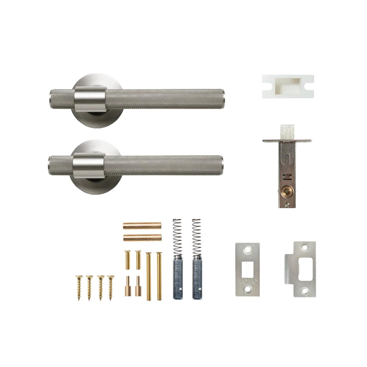MOMO BELGRAVIA KNURLED LEVER SOLID BRASS TUBULAR LATCH PASSAGE SET - DULL BRUSHED NICKEL in Dull Brushed Nickel