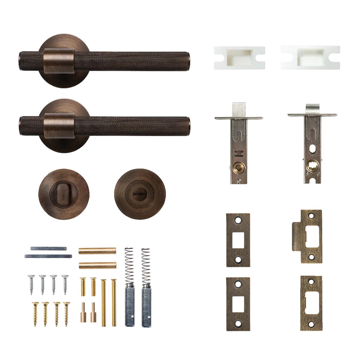 MOMO BELGRAVIA KNURLED LEVER SOLID BRASS TUBULAR LATCH PRIVACY SET - BRONZE in Bronze
