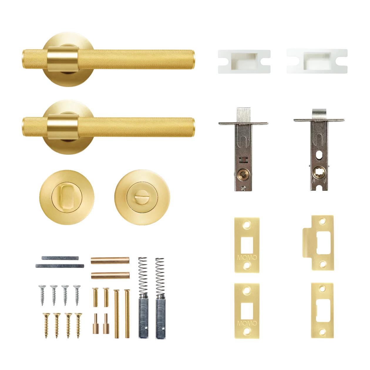 MOMO BELGRAVIA KNURLED LEVER SOLID BRASS TUBULAR LATCH PRIVACY SET - BRUSHED SATIN BRASS in Brushed Satin Brass