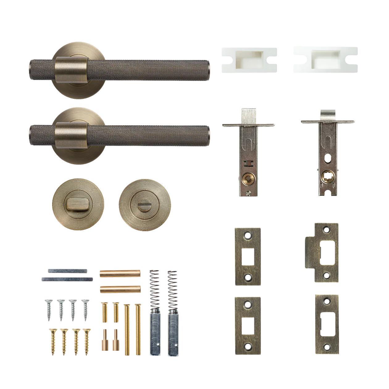 MOMO BELGRAVIA KNURLED LEVER SOLID BRASS TUBULAR LATCH PRIVACY SET - DARK BRUSHED BRASS in Dark Brushed Brass