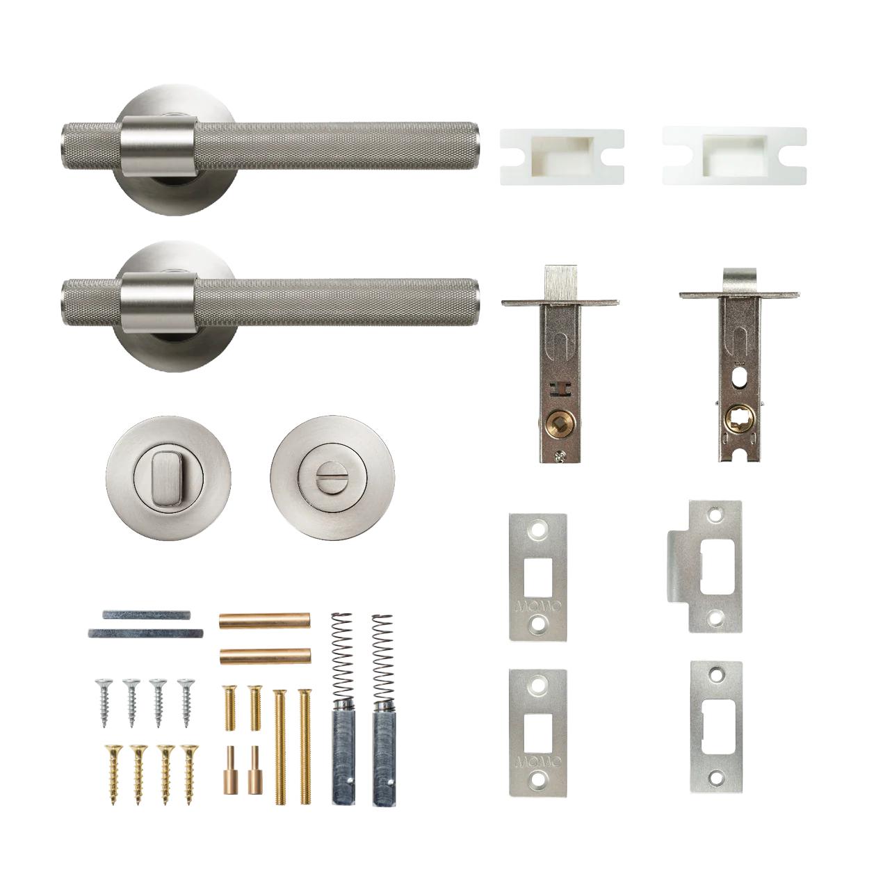 MOMO BELGRAVIA KNURLED LEVER SOLID BRASS TUBULAR LATCH PRIVACY SET - DULL BRUSHED NICKEL in Dull Brushed Nickel